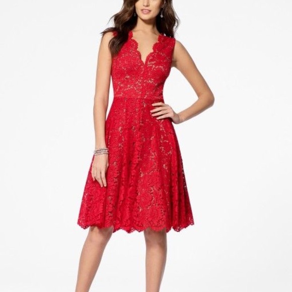 Vera Wang Dresses & Skirts - NWOT Red Lace Scalloped Fit and Flare Dress